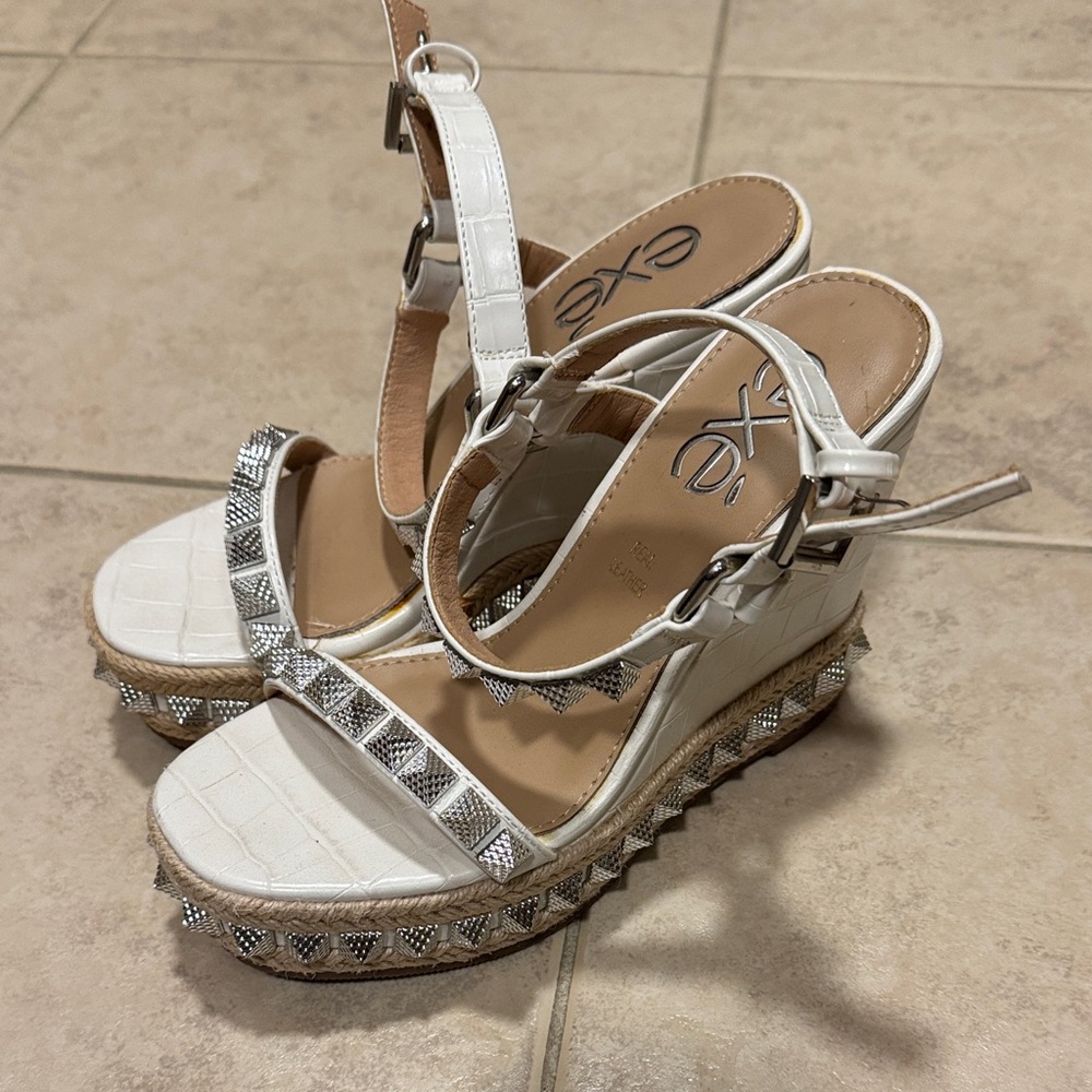 Elegant White Studded Wedge Sandals